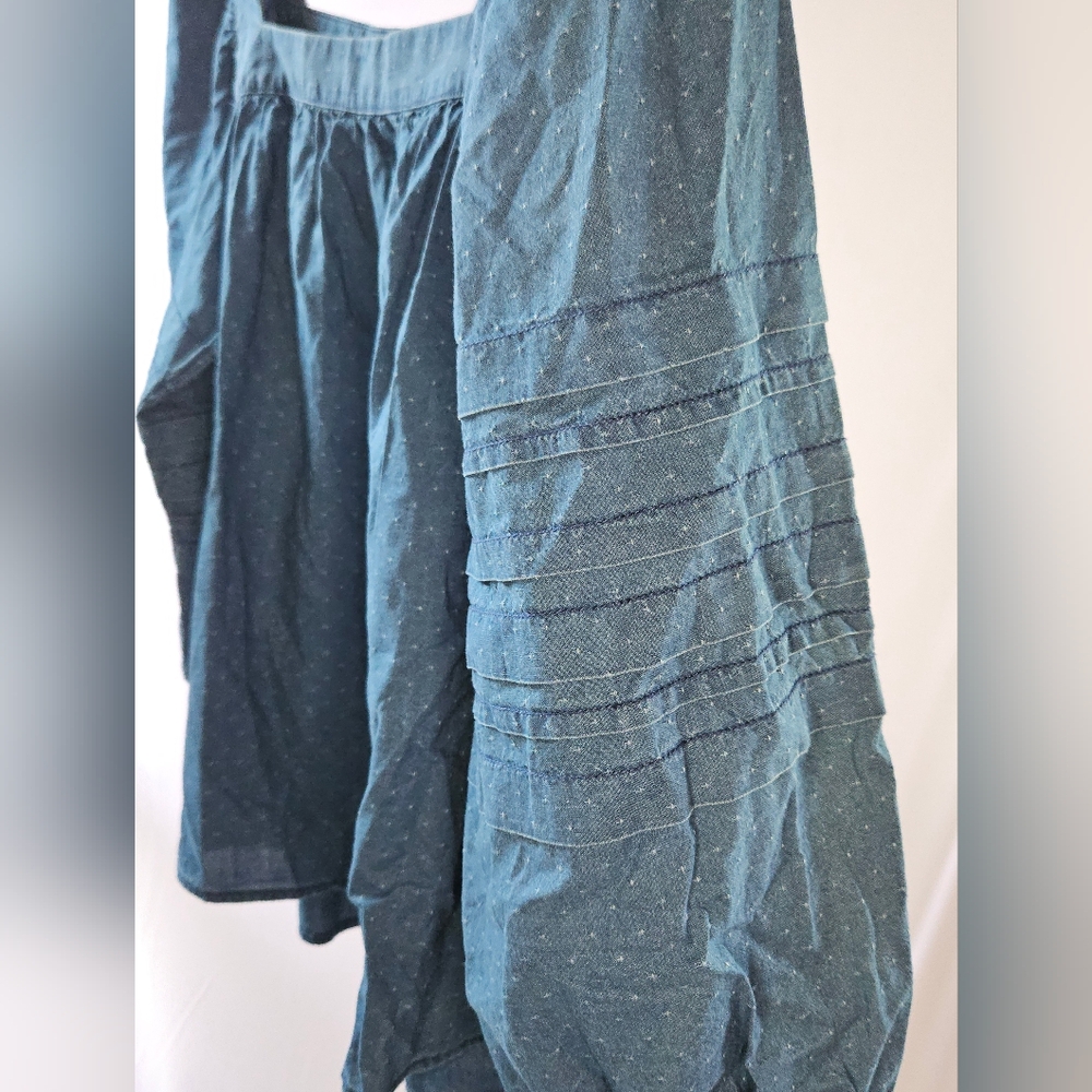 Madewell Denim Square-Neck Pleated Sleeve Boho Chambray Blouse Blue - Picture 3 of 11